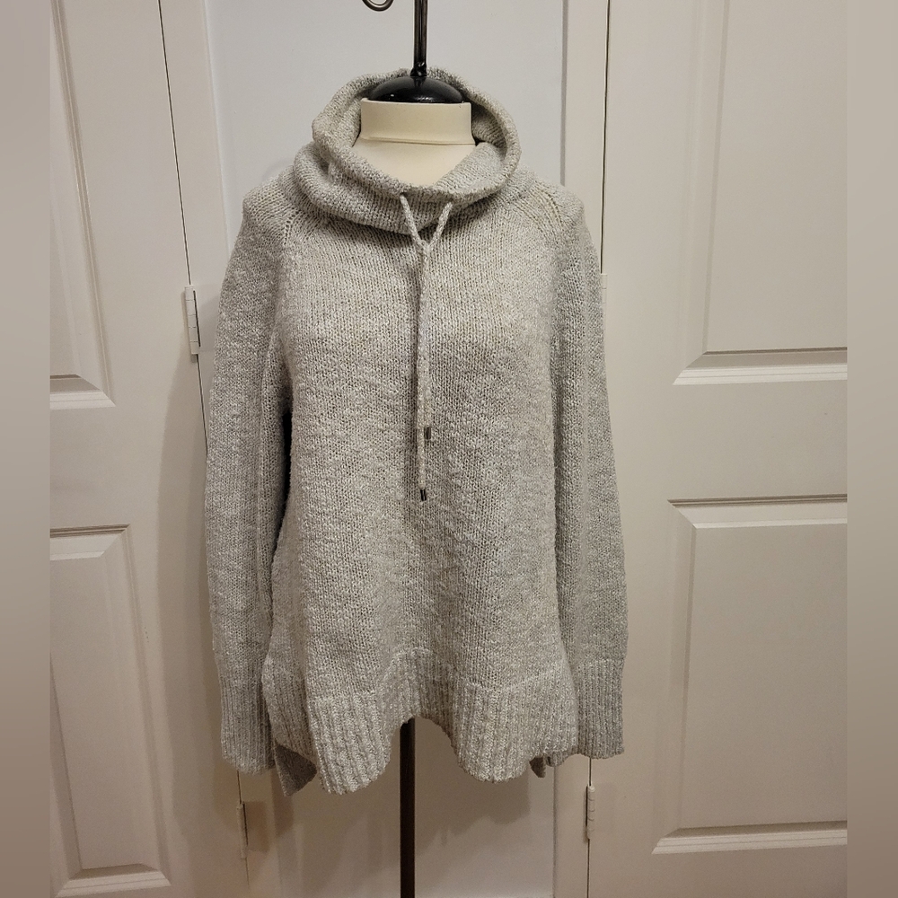 Cozy Gray Women's Cowl Neck Sweater Hi Low Tunic Size L